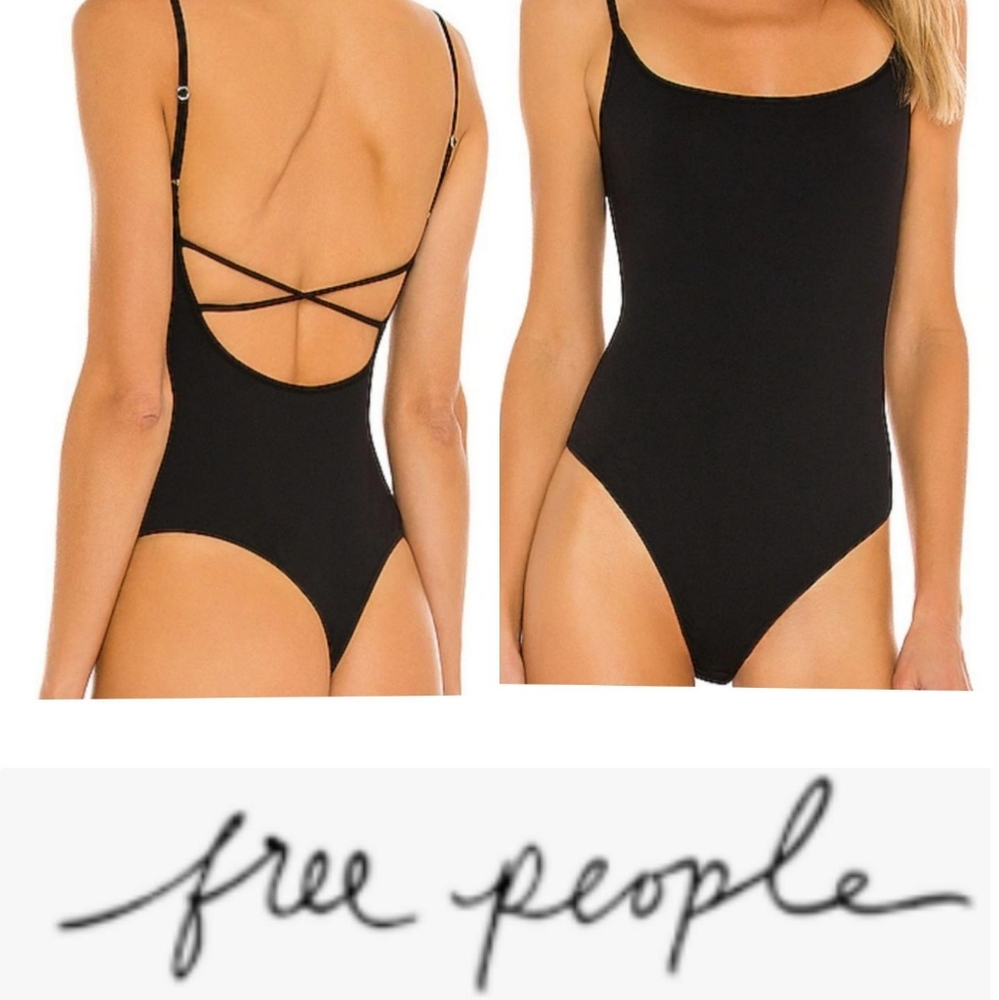 Free People Strappy Basique Bodysuit Black S